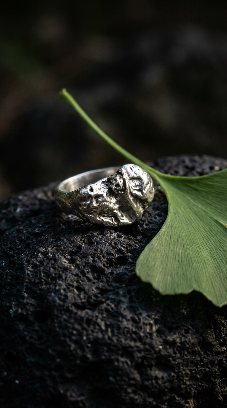 Rå sølvring på basalt